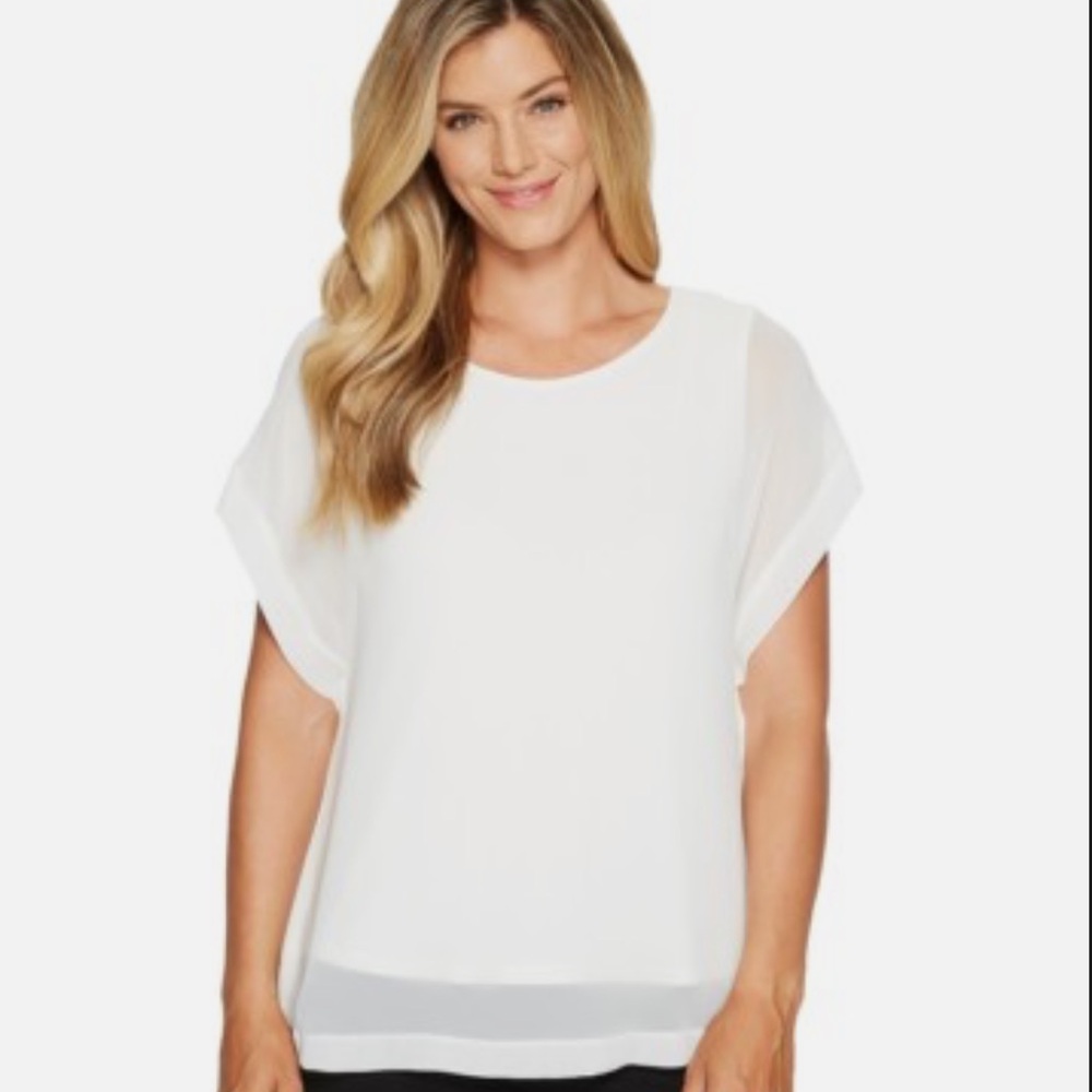 Vince Camuto White Sheer Sleeve Blouse